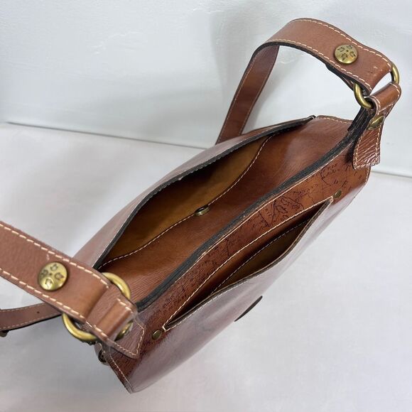 Patricia Nash London Saddle Bag Map Print in Riot Rust Brown Full Grain Leather - Picture 2 of 12